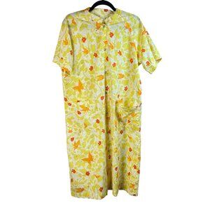 Vtg Cottagecore Nap Dress Yellow Orange Floral Butterfly House Dress Handmade